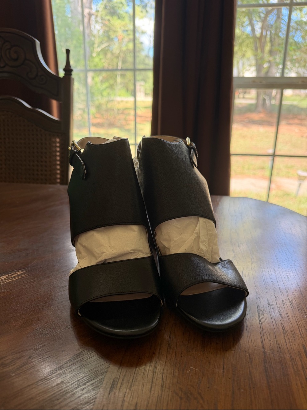NWOT Size 8.5 Cole Haan Women’s Open-Toe Black Leather Sandals - Kathlyn Bootie